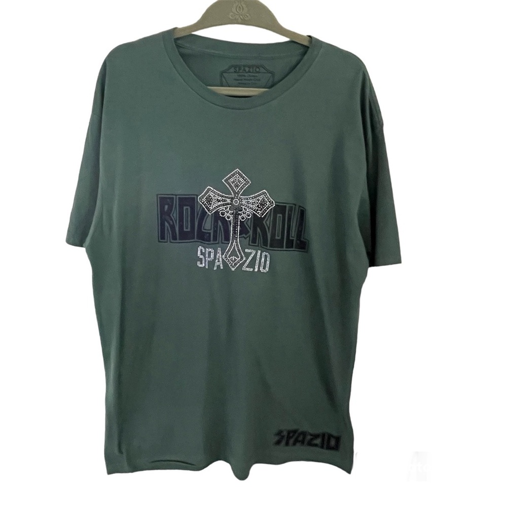 Spazio Rock & Roll Tee with Beaded Cross - XL